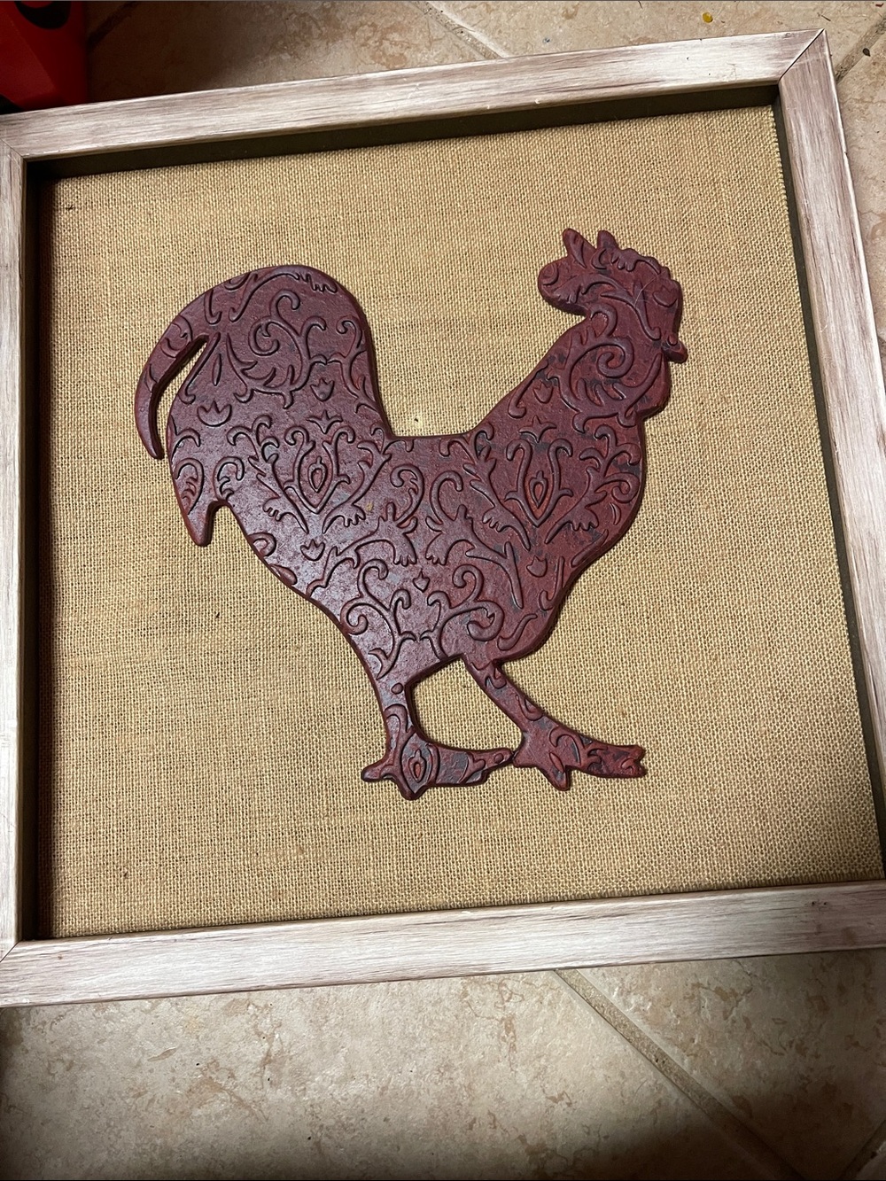 Rust Red Rooster Wall Art - Decorative Framed Accent